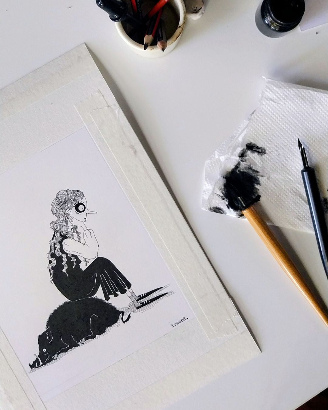 amadora + adelaide #1 - original ink + pen drawing