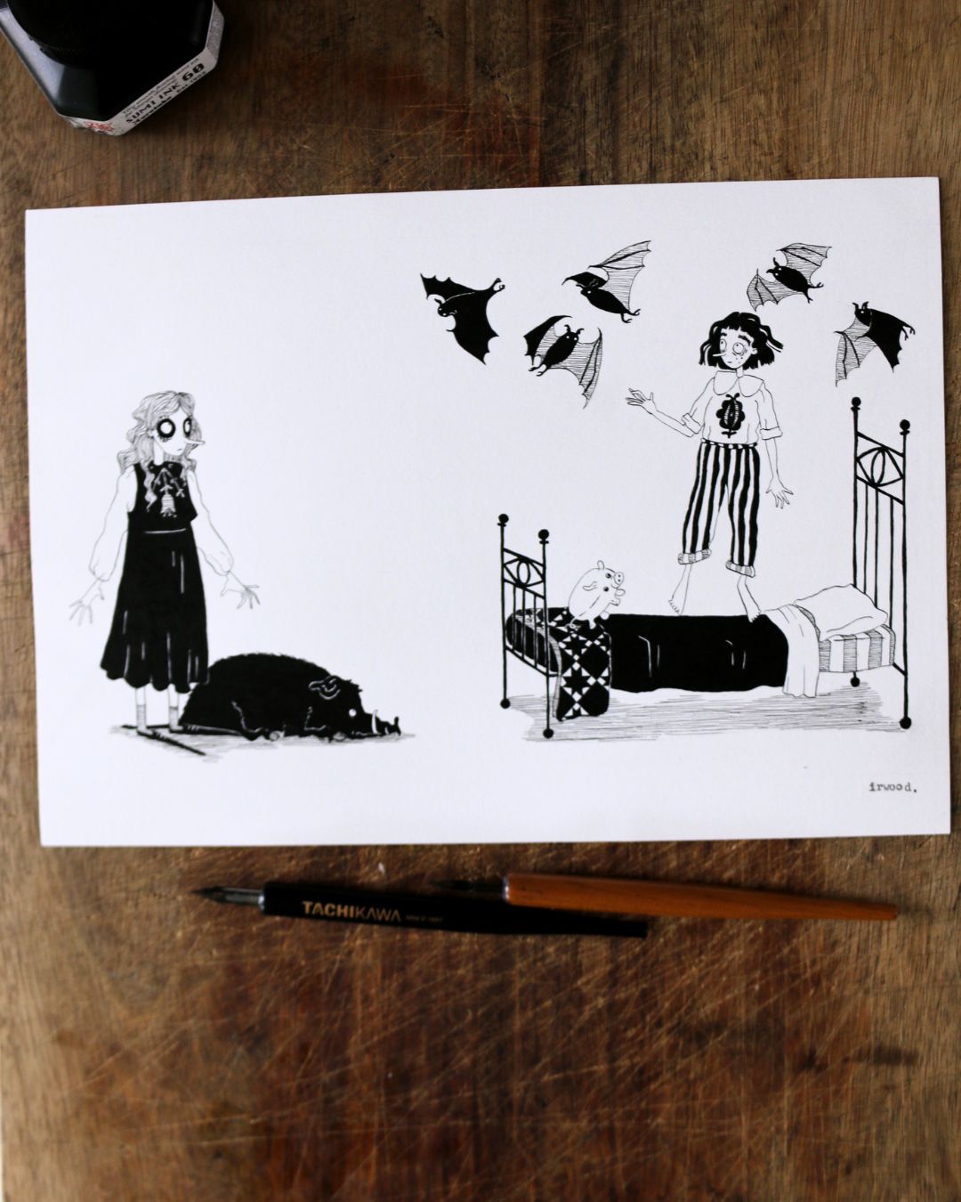 amadora + adelaide #5 - original ink + pen drawing
