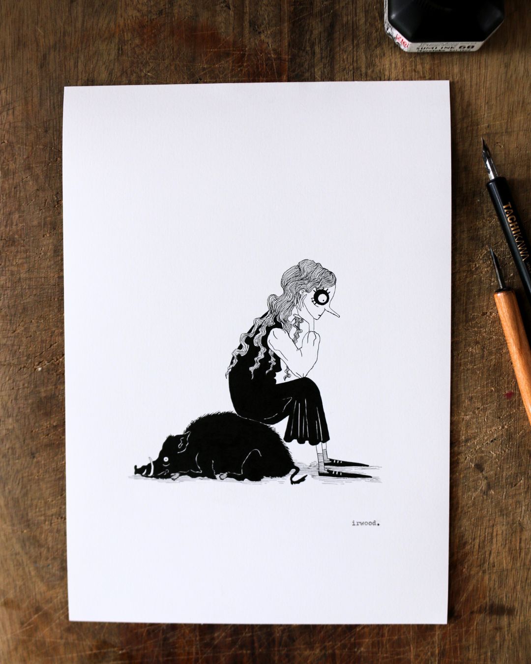 amadora + adelaide #1 - original ink + pen drawing