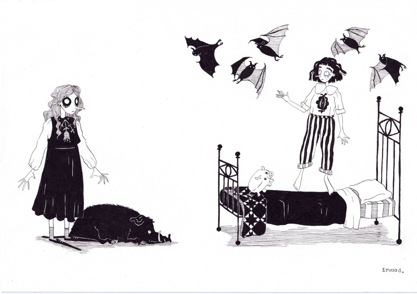 amadora + adelaide #5 - original ink + pen drawing